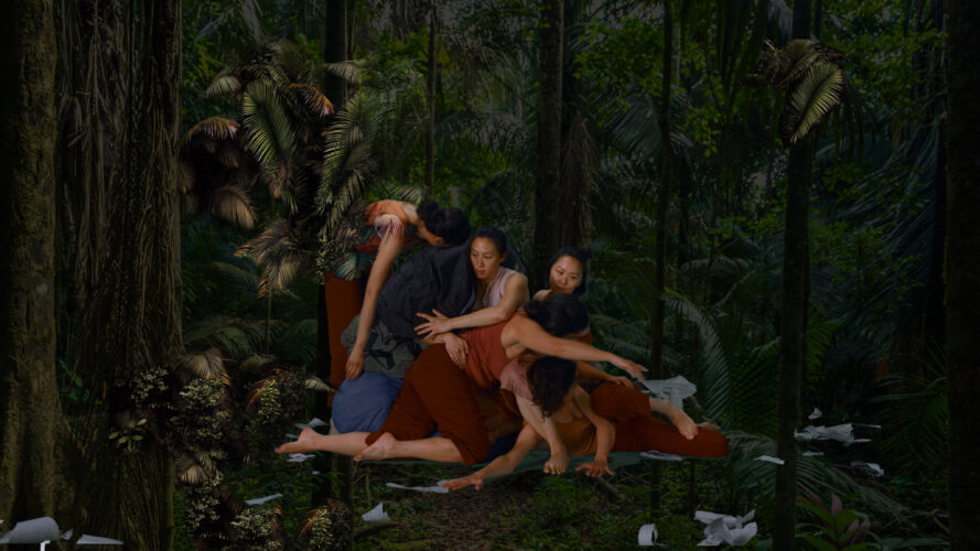 A collaboration between visual artist Ranu Mukherjee and choreographer Hope Mohr, ‘Ensemble for Non-Linear Time’ is a film installation that came out of two years of workshops for immigrant and refugee artists in San Francisco. Featuring a  cross-disciplinary ensemble of dancers and visual artists, the film explores histories of migration and colonisation, future ecologies, and the lush internal spaces of longing, desire and imagination.